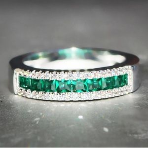 Silver green sapphire birthstone ring